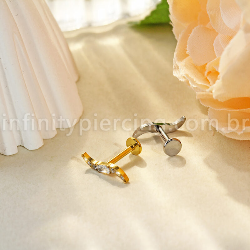 Piercing Labret Titânio Onda Com Zircônia Cravejada
