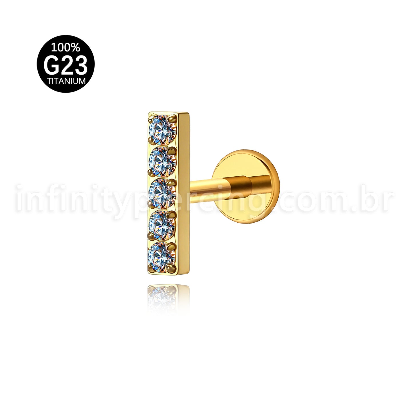 Piercing Labret Titânio Rosca Interna Barra Zircônia Grande