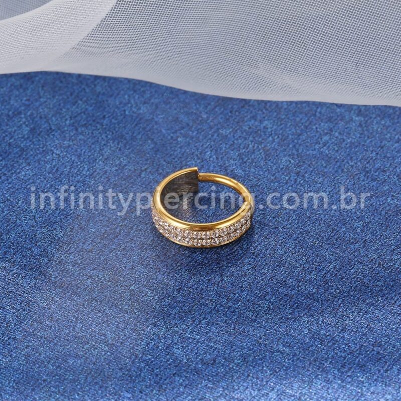 Piercing Argola Aço Cirúrgico Segmento Articulado 2 Fileiras Zircônia Cravejada