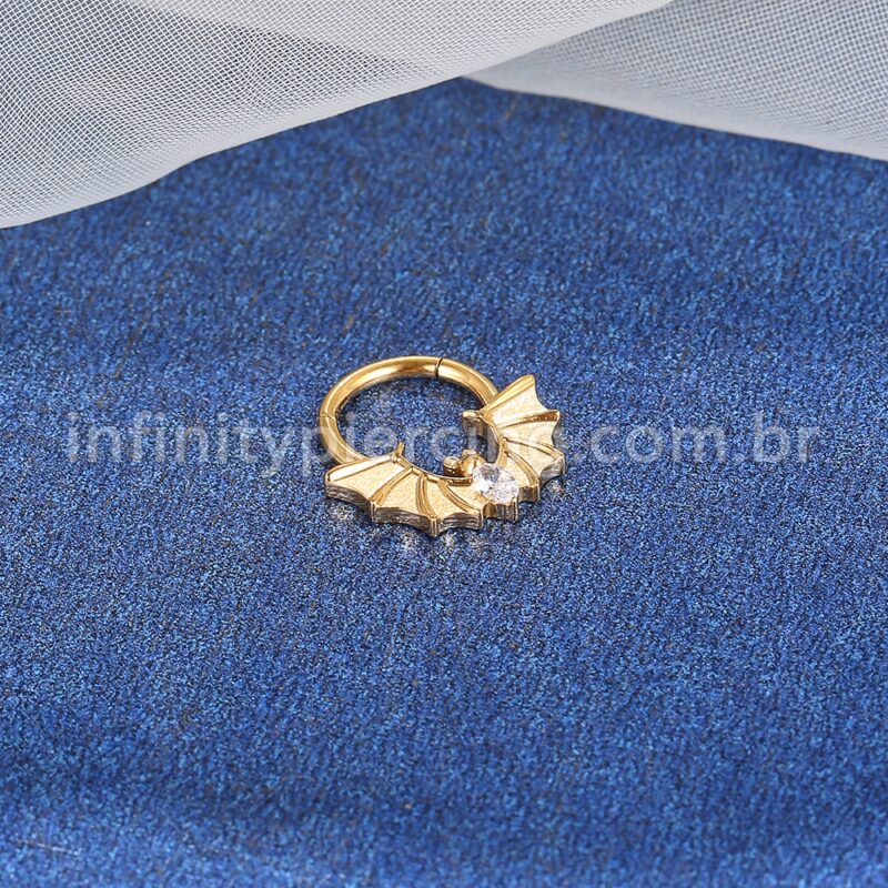 Piercing Argola Titânio Morcego Zircônia Cravejada