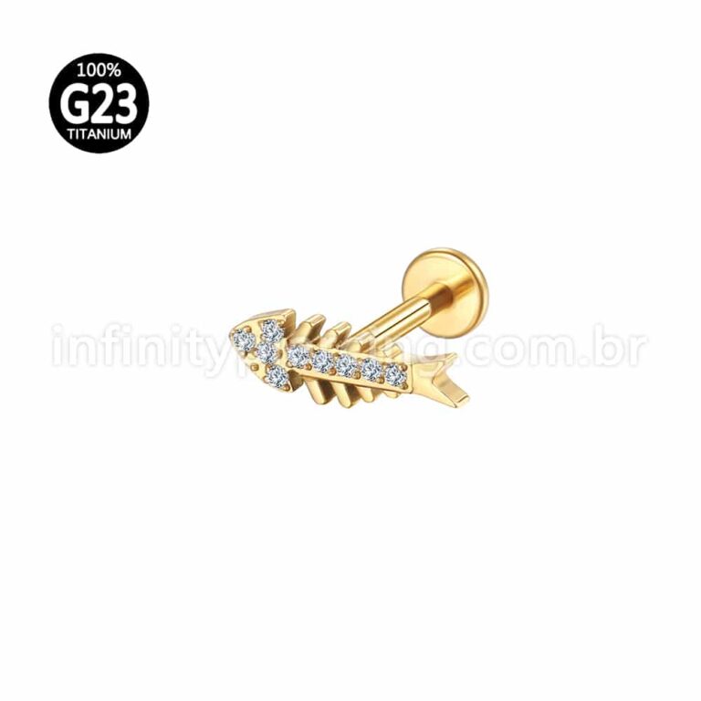 Piercing Labret Titânio Espinha Peixe Zircônia