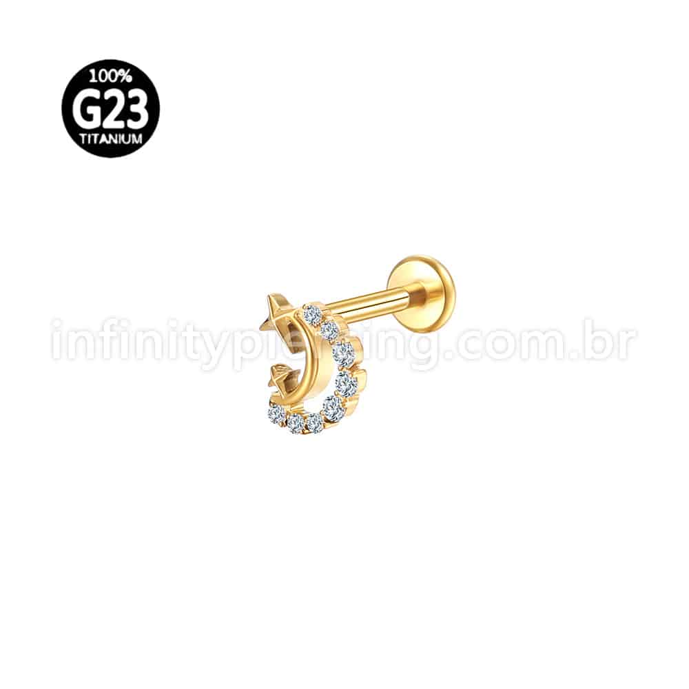 Piercing Labret Titânio Lua/Estrelas Zircônias