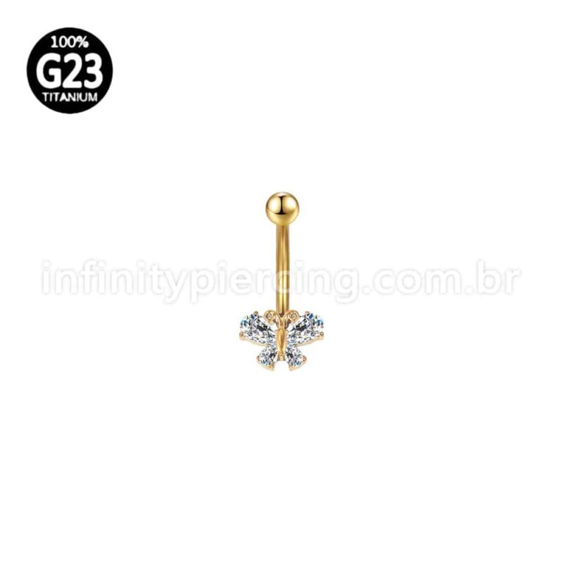 Piercing Banana Titânio Borboleta Zircônia