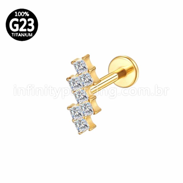 Piercing Labret Titânio Barra Zig-Zag Zircônia Cravejada