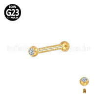Piercing Barbell Titânio Lapidada Com Zircônia Cravada Rosca Externa