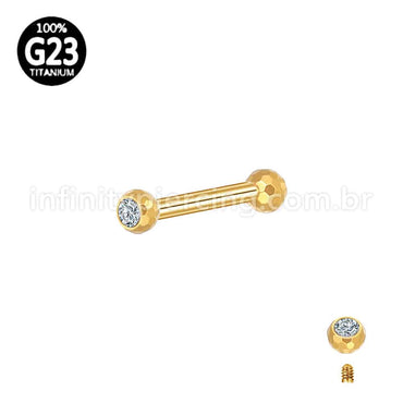 Piercing Barbell Titânio Lapidada Com Zircônia Cravada Rosca Externa