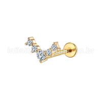 Piercing Labret Aço Cirúrgico 5 Pedras Zircônia