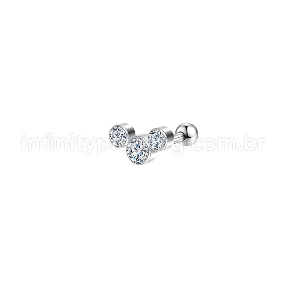 Piercing Minibarbell Aço Cirúrgico Trio Zircônia Cravada