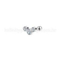 Piercing Minibarbell Aço Cirúrgico Trio Zircônia Cravada