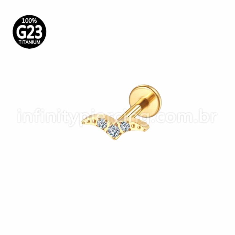 Piercing Labret Titânio Bigode 3 Zircônias Cravejadas
