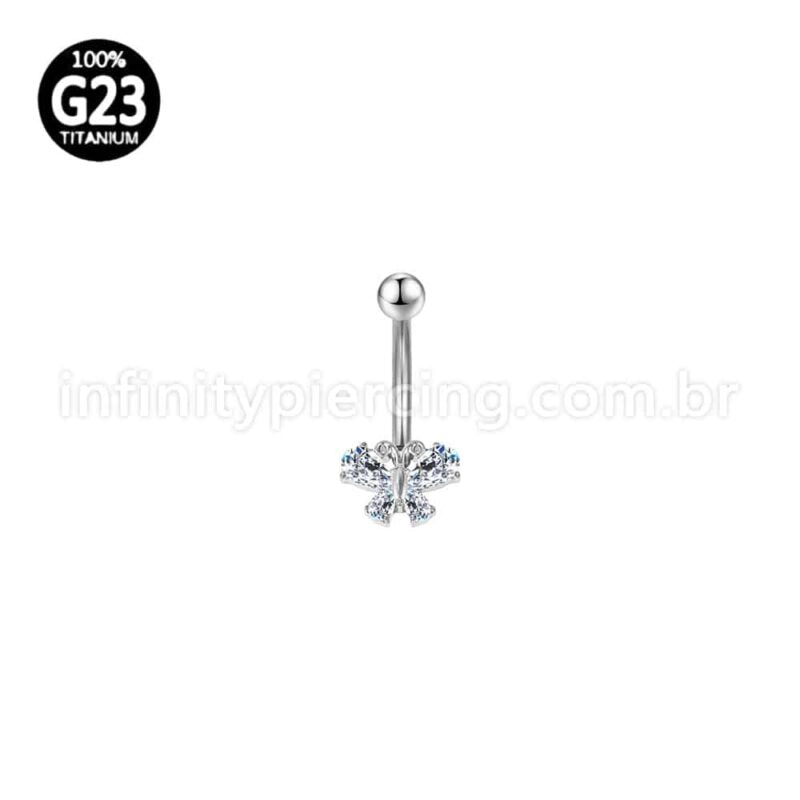 Piercing Banana Titânio Borboleta Zircônia