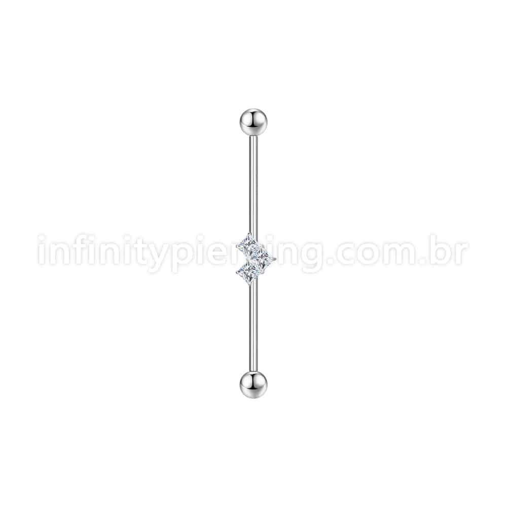 Piercing Transversal Aço Cirúrgico Coração Zircônia