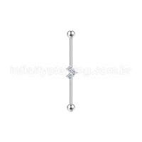 Piercing Transversal Aço Cirúrgico Coração Zircônia