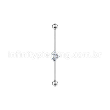Piercing Transversal Aço Cirúrgico Coração Zircônia