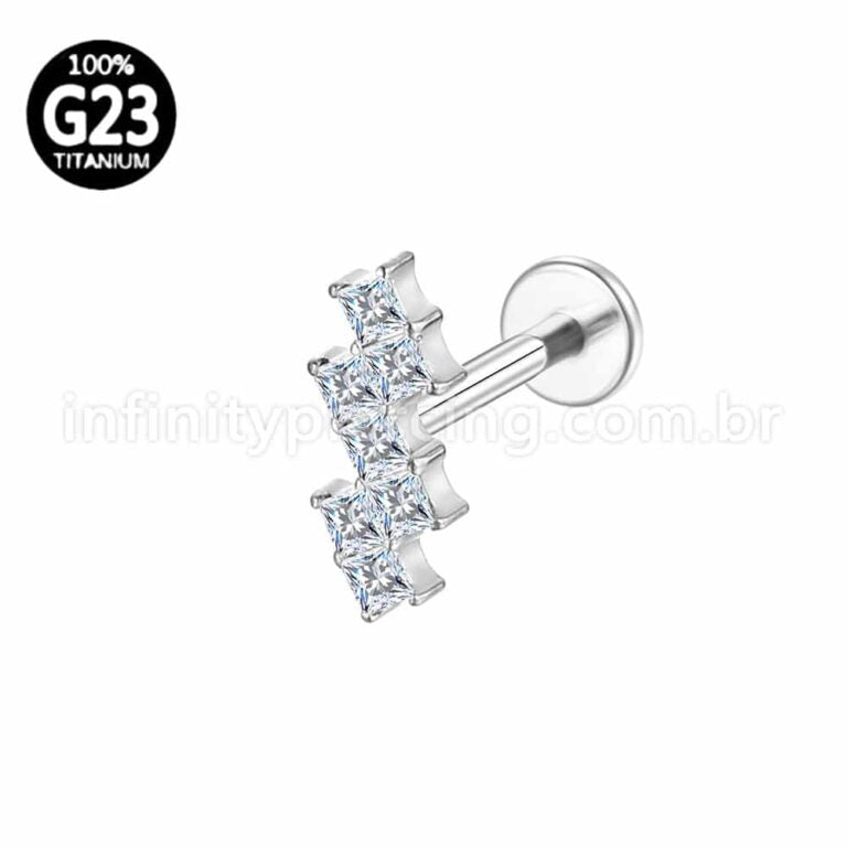 Piercing Labret Titânio Barra Zig-Zag Zircônia Cravejada