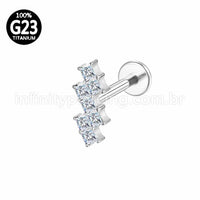 Piercing Labret Titânio Barra Zig-Zag Zircônia Cravejada