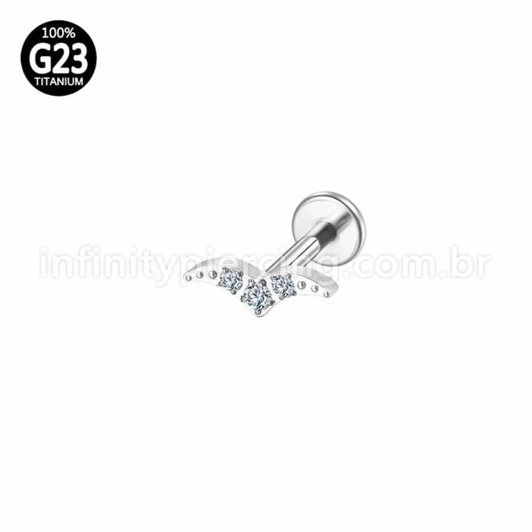 Piercing Labret Titânio Bigode 3 Zircônias Cravejadas