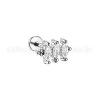 Piercing Labret Aço Cirúrgico 3 Zircônia Cravejada