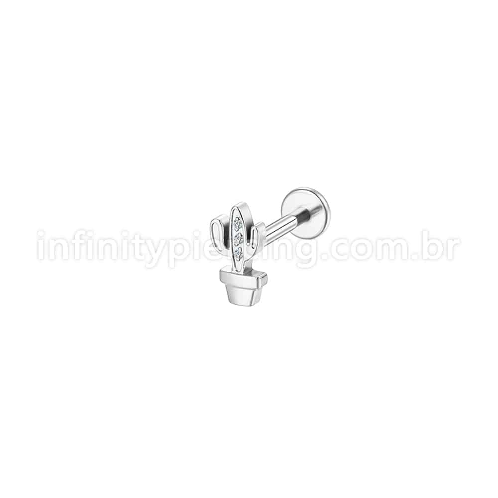 Piercing Labret Aço Cirúrgico Cacto Com Zircônia