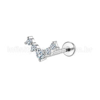 Piercing Labret Aço Cirúrgico 5 Pedras Zircônia