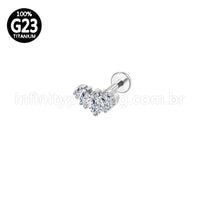 Piercing Labret Titânio Coroa Com 5 Zircônias