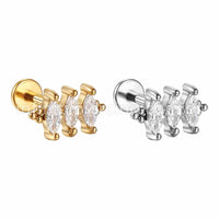 Piercing Labret Aço Cirúrgico 3 Zircônia Cravejada