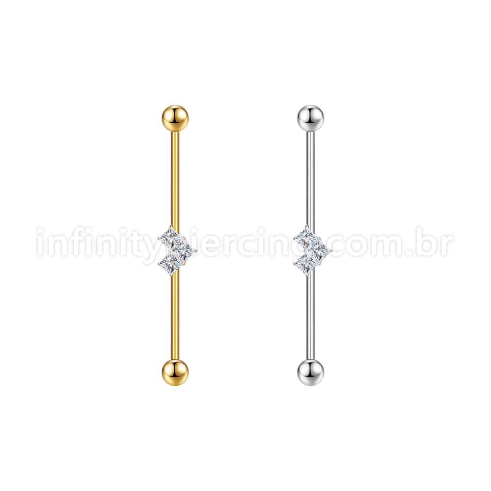Piercing Transversal Aço Cirúrgico Coração Zircônia
