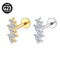 Piercing Labret Titânio Barra Zig-Zag Zircônia Cravejada