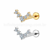 Piercing Labret Aço Cirúrgico 5 Pedras Zircônia