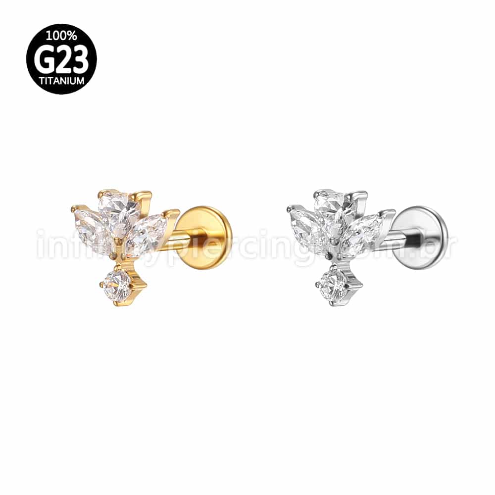 Piercing Labret Titânio Flor Zircônia
