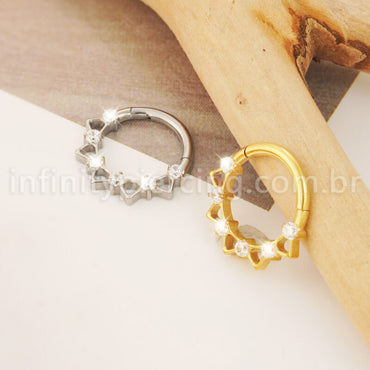 Piercing Argola Titânio Segmento Articulado Zircônia Cravejada