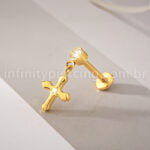 Piercing Minibarbell Aço Cirúrgico Com Pingente Cruz