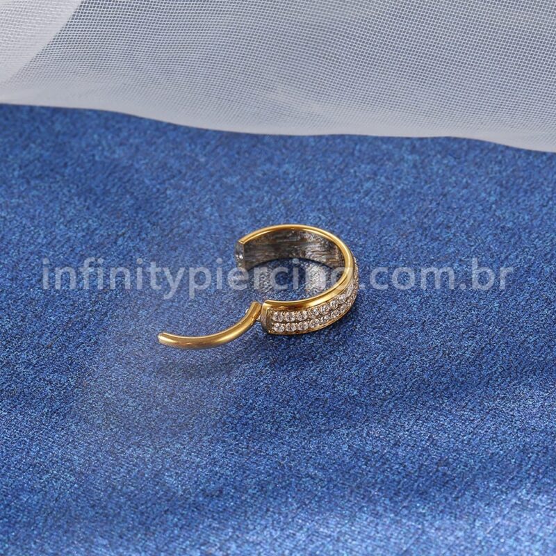 Piercing Argola Aço Cirúrgico Segmento Articulado 2 Fileiras Zircônia Cravejada