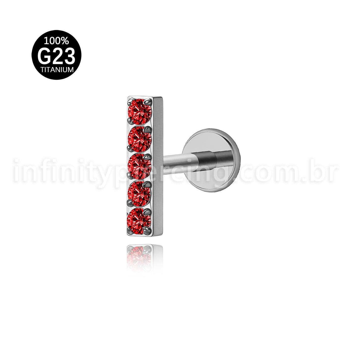 Piercing Labret Titânio Rosca Interna Barra Zircônia Grande