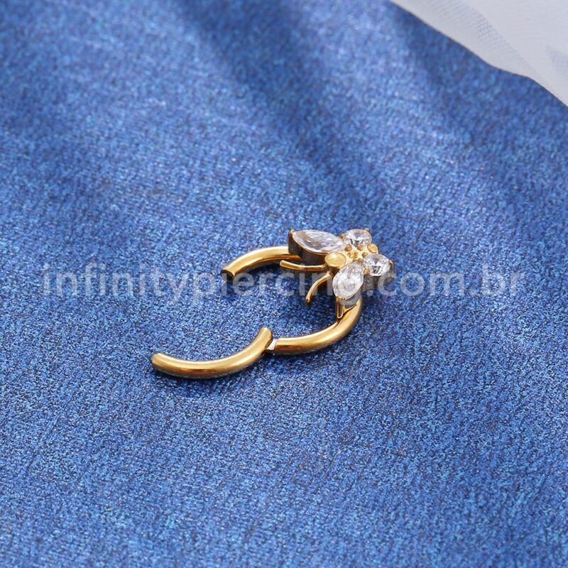Piercing Argola Titânio Segmento Articulado Borboleta Zircônia Cravejada