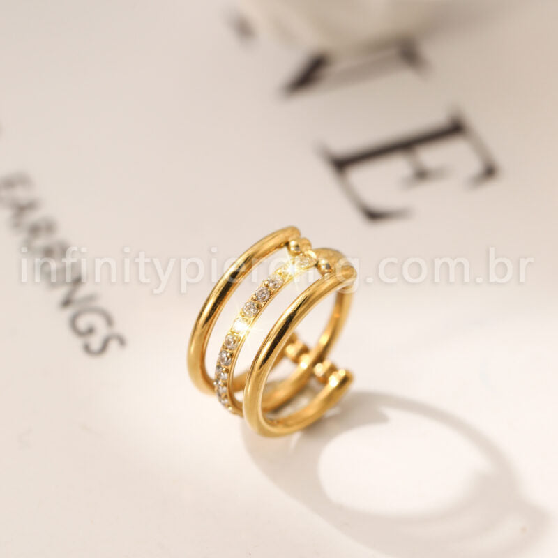 Piercing Argola Titânio Segmento Articulado 1 Fileira Zircônia / 2 Fileiras Lisas