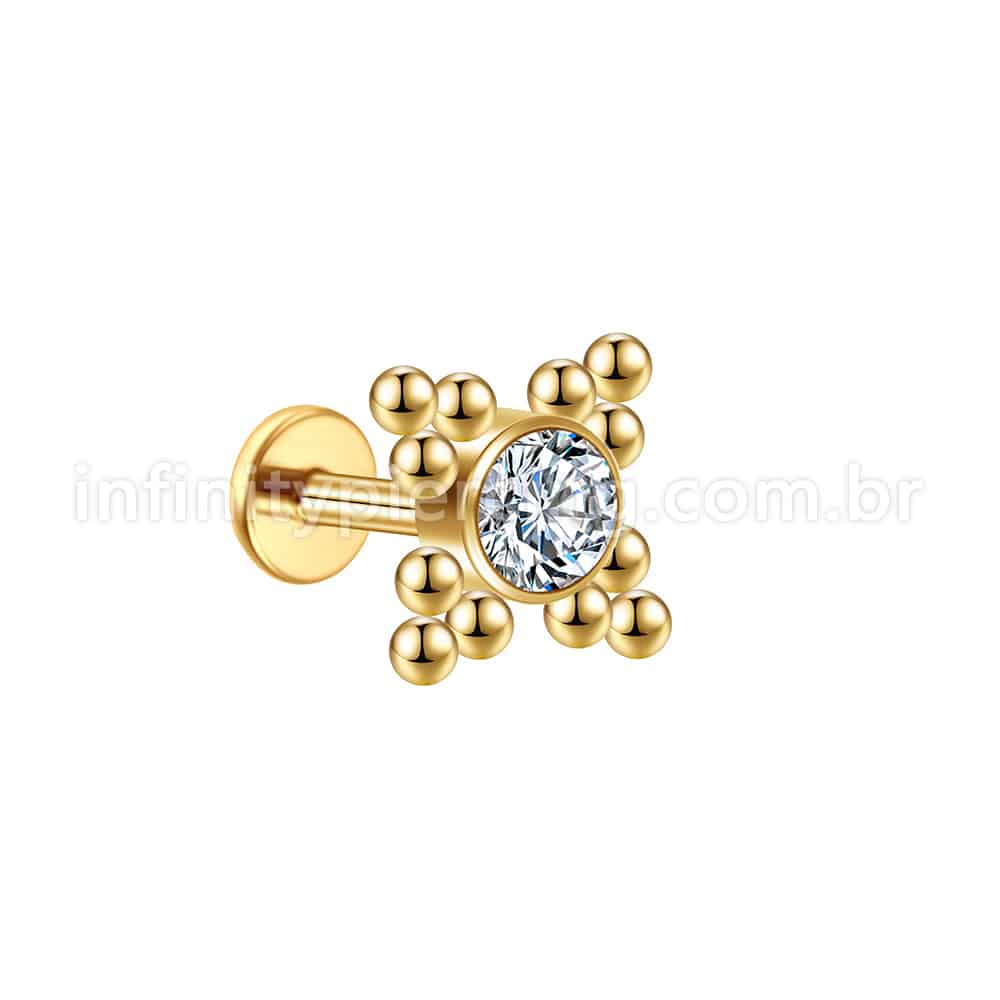 Piercing Labret Aço Cirúrgico Indiano Zircônia