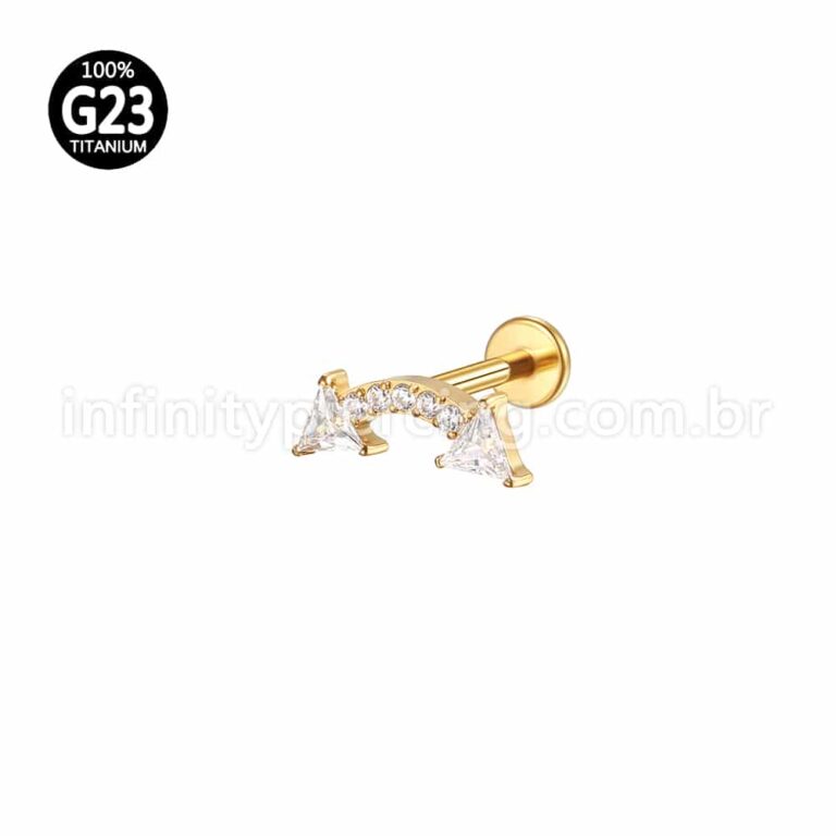 Piercing Labret Titânio Curvo Seta Zircônia Cravejada