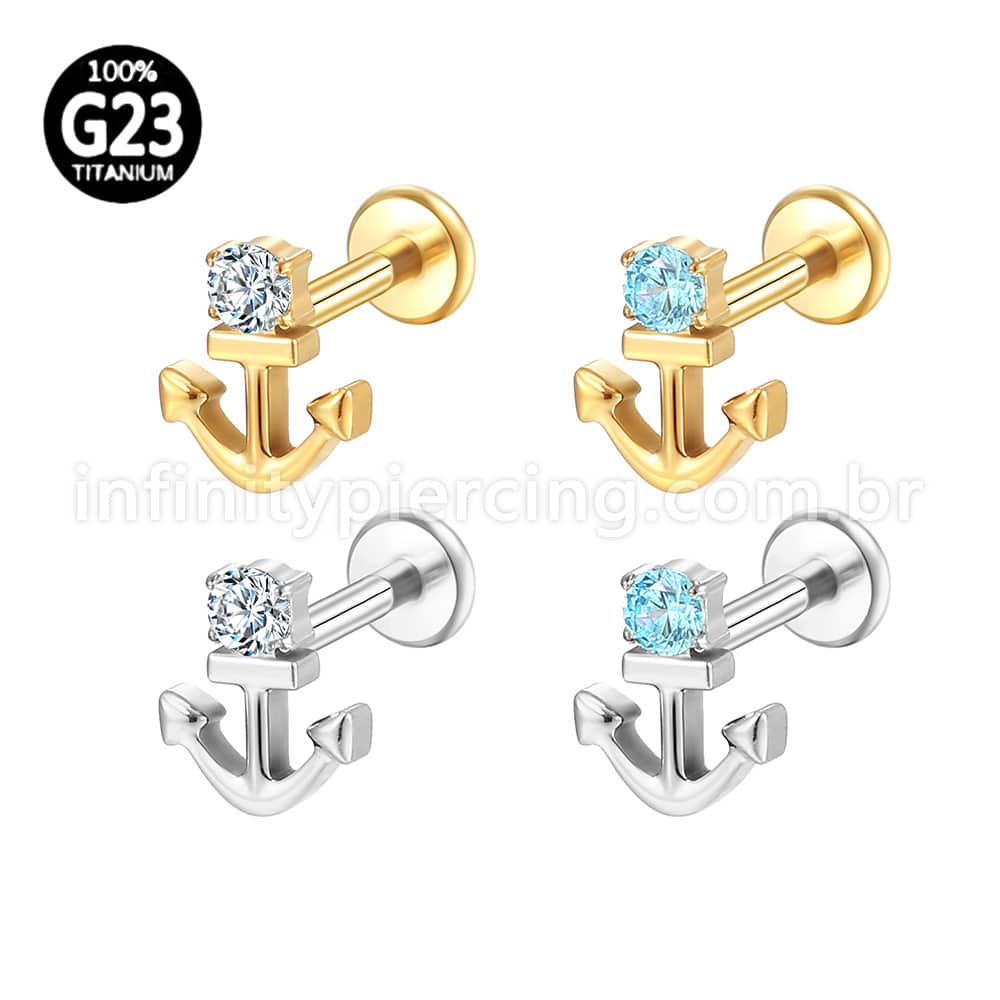 Piercing Labret Titânio Ancora Com Zircônia