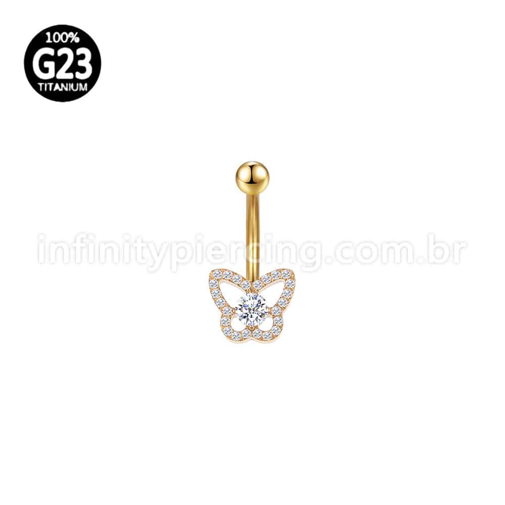 Piercing Banana Titânio Borboleta Zircônia Cravejada