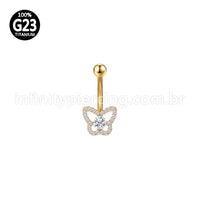 Piercing Banana Titânio Borboleta Zircônia Cravejada