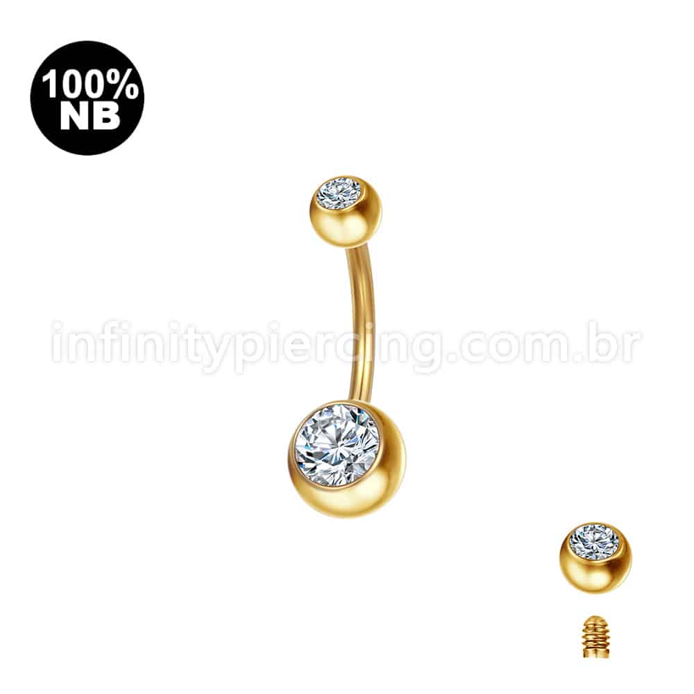Piercing Banana Nióbio 2 Pedras Zircônia Rosca Externa