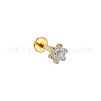 Piercing Labret Aço Cirúrgico Rosca Flor Zircônia