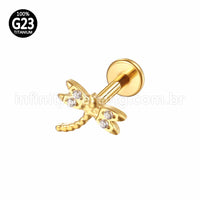 Piercing Labret Titânio Libélula Zircônia