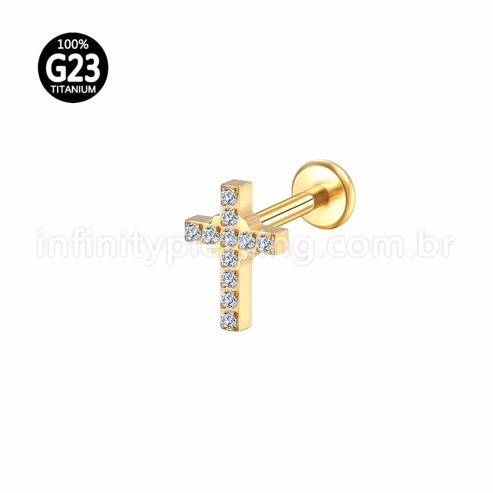 Piercing Labret Titânio Cruz Zircônia