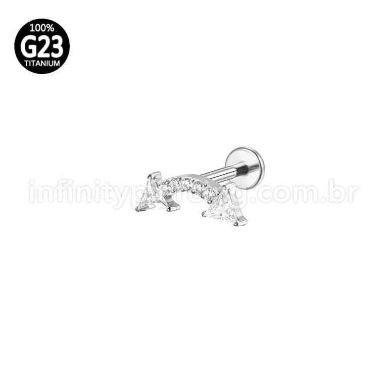 Piercing Labret Titânio Curvo Seta Zircônia Cravejada