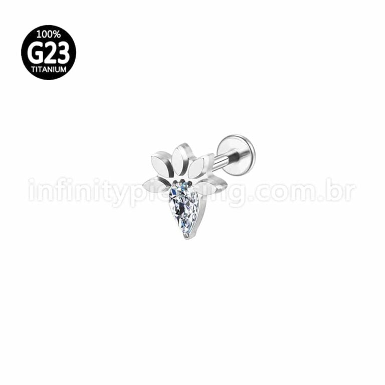 Piercing Labret Titânio Detalhes Gota Zircônia