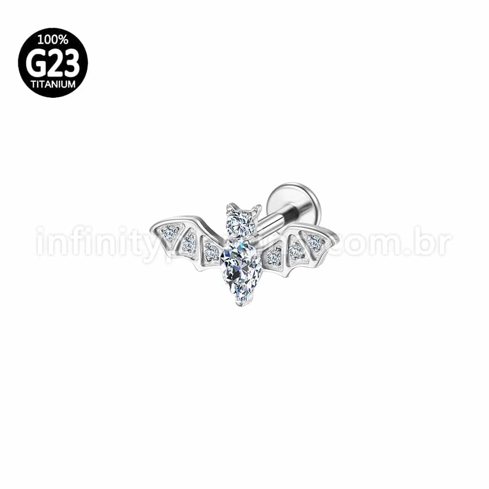 Piercing Labret Titânio Rosca Interna Morcego