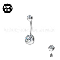 Piercing Banana Nióbio 2 Pedras Zircônia Rosca Externa