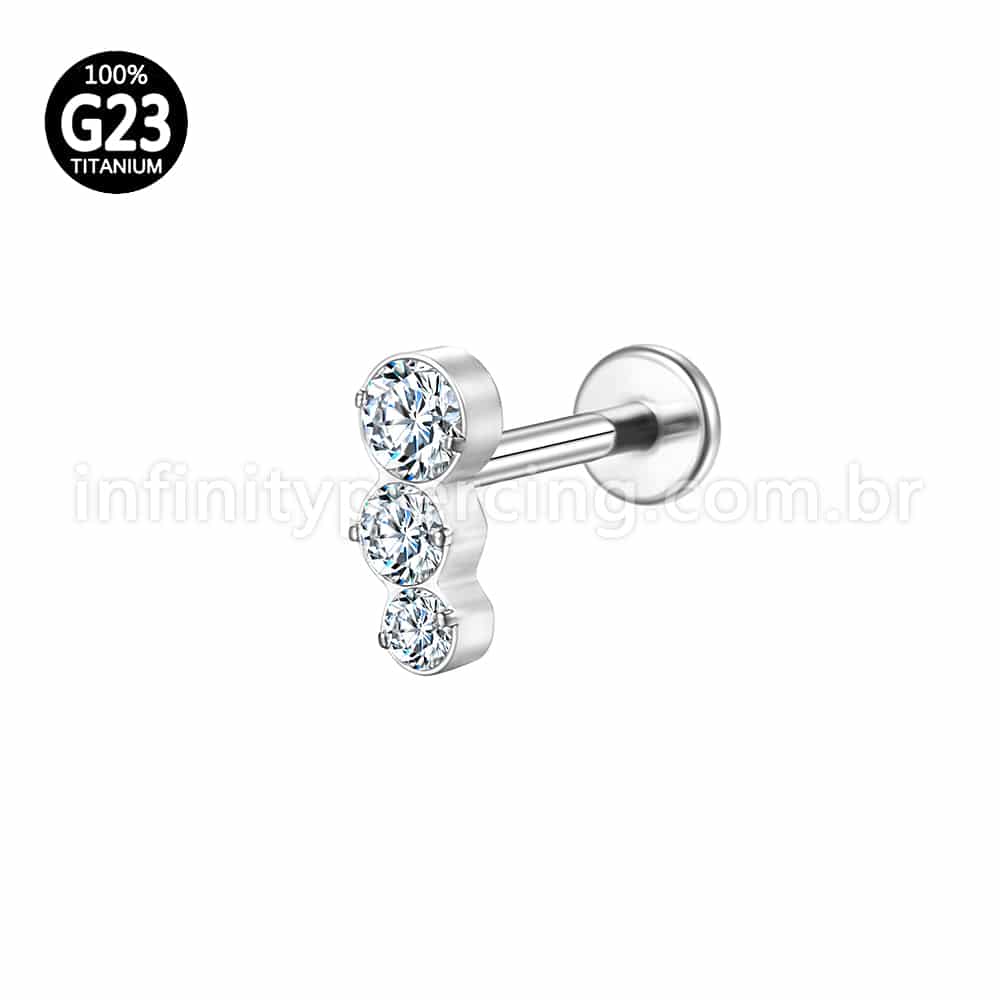 Piercing Labret Titânio Zircônia Cravejada